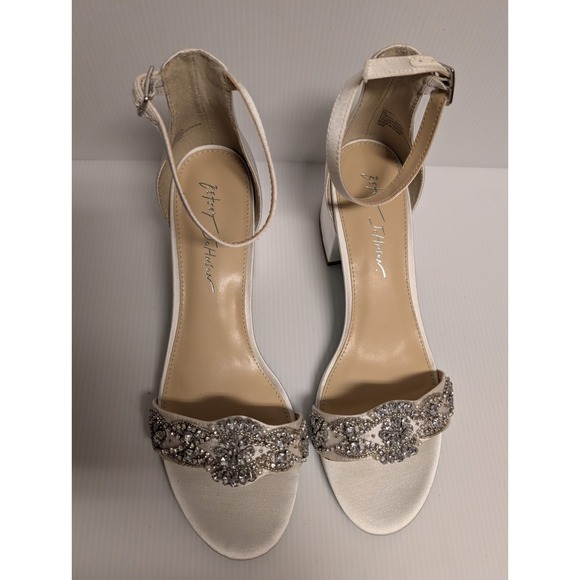 Betsey Johnson Women Shoes 9M Mel Satin Open Toe Evening Heels Rhinestone‎ - Picture 4 of 11
